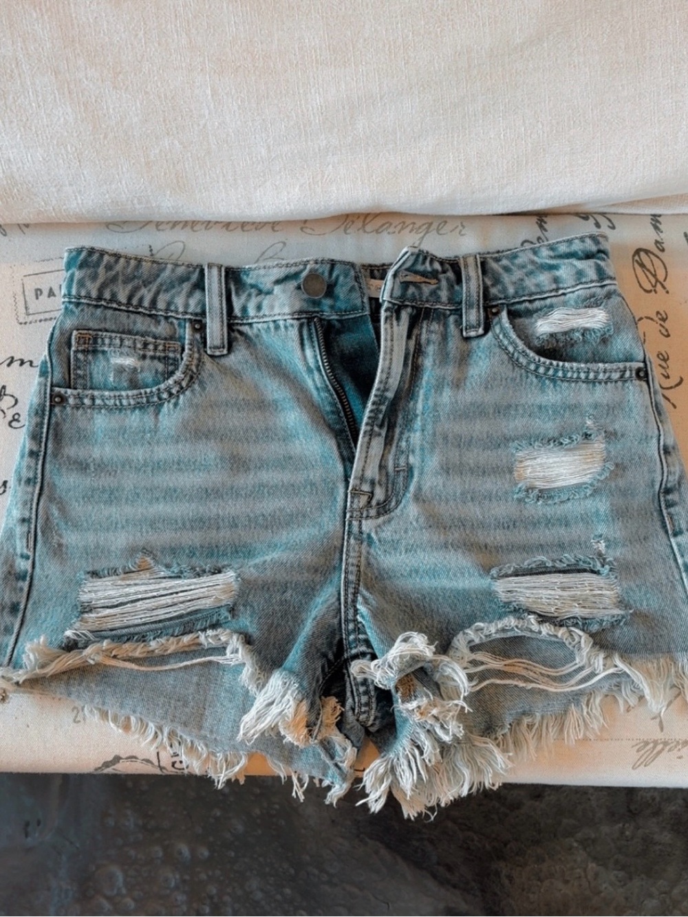 Altar'd State Light Blue Distressed Denim Cutoff Shorts size 24